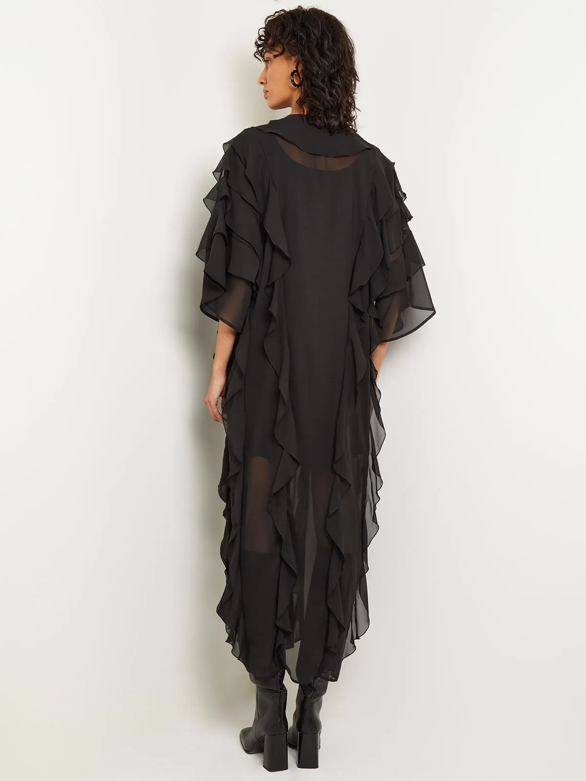 Tiered Ruffle Woven Chiffon Maxi Dress