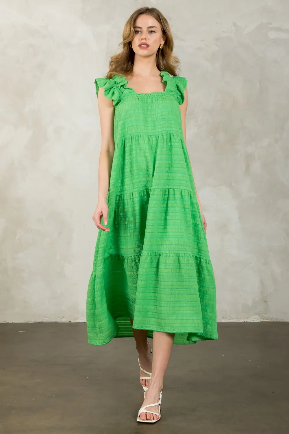 Tiered Texture Maxi Dress- Green