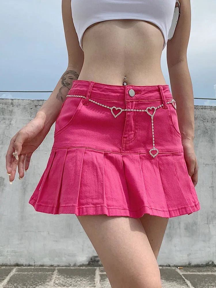 Vintage High Waist Pleated Denim Mini Skirt - Culture Heaven Special