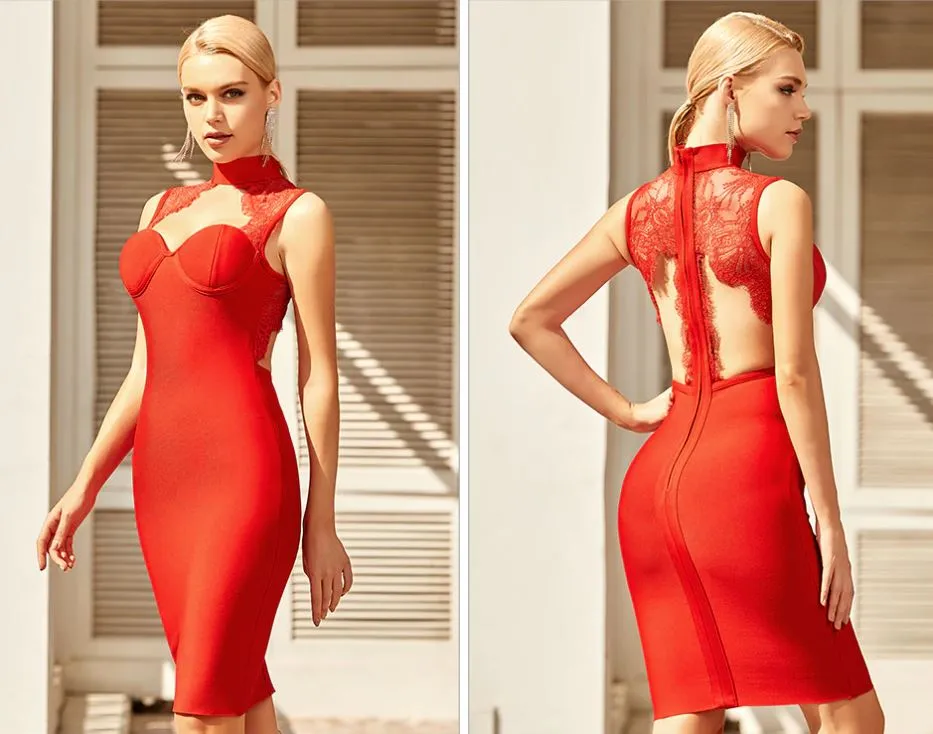 Women Bandage Backless Hollow Out Bodycon Dress