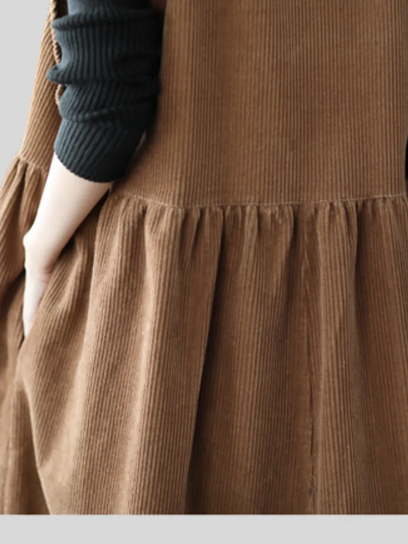 Women's Autumn Corduroy Vest Skirt Loose Sleeveless Strap A-Line Dress