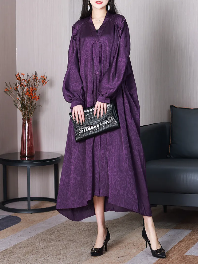 Women's Classy Silk Bat Sleeves A-line Dress