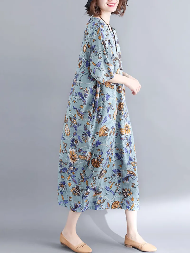 Women's Elegant Floral Mid-length A-Line Dress