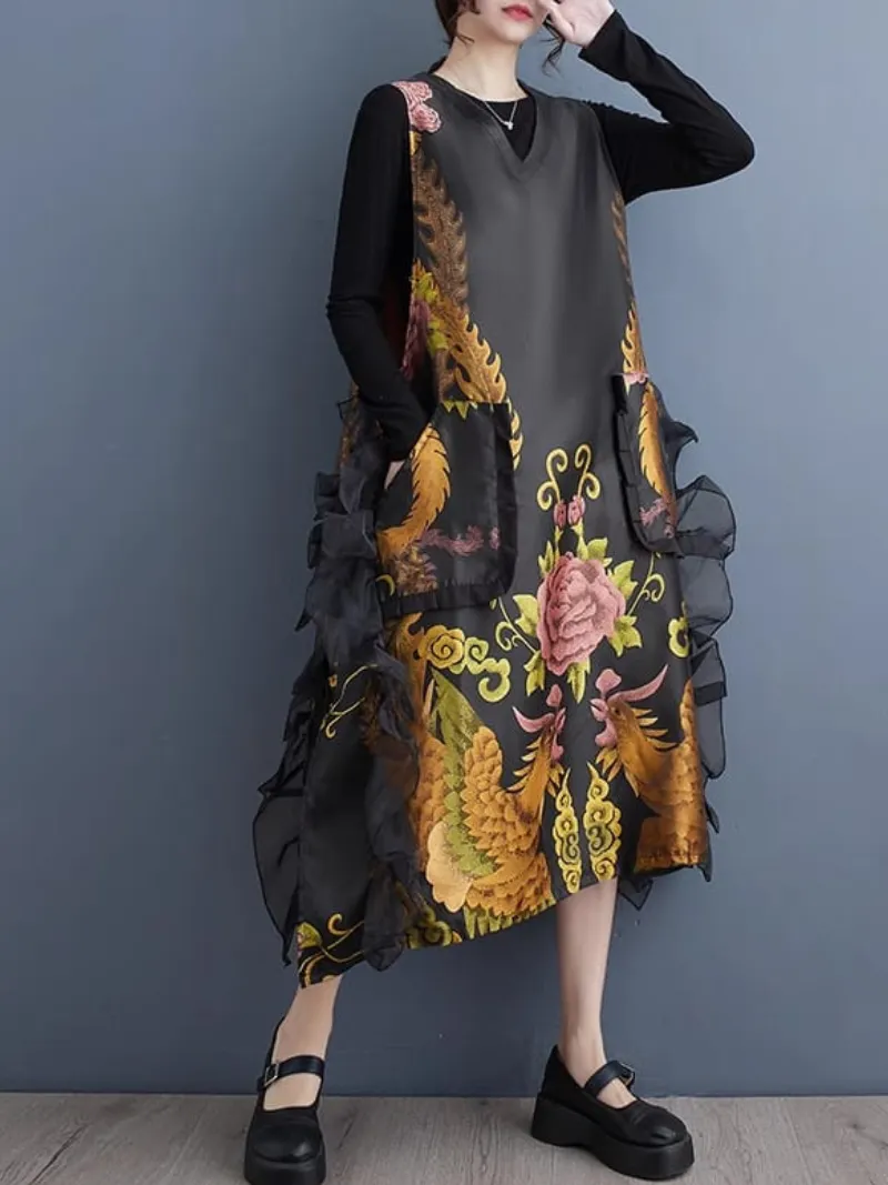 Women's Part Wear Flower Printed A-line Dress