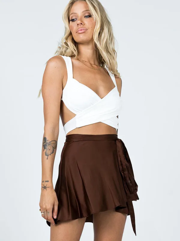 Women's Solid Color Satin Wrap Mini Skirt